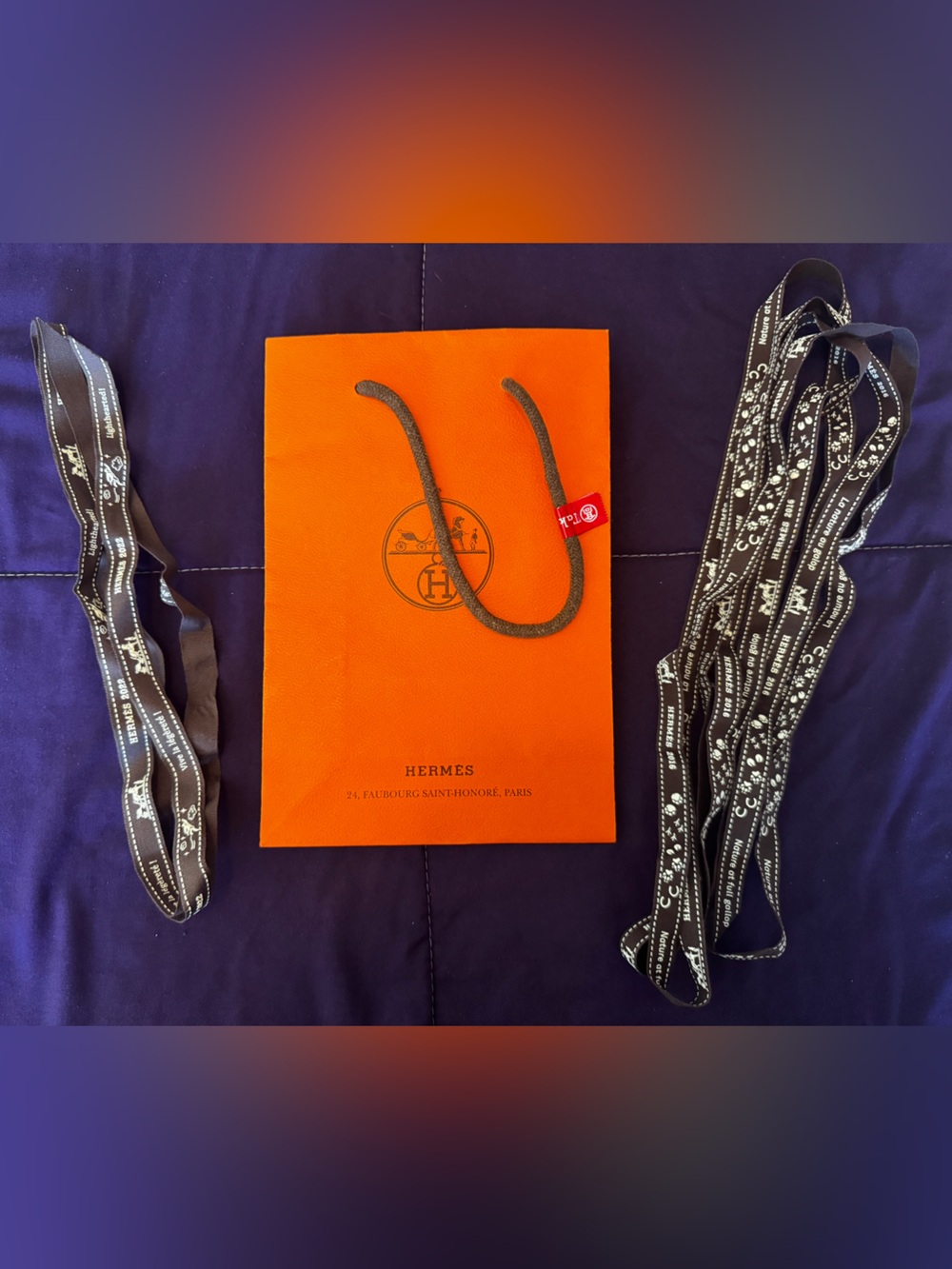 Hermés Orange Bag and Ribbon Bundle